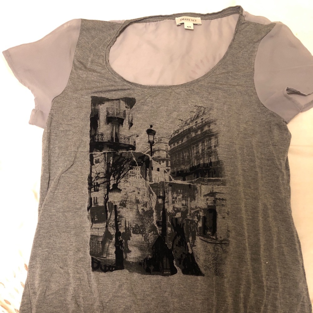 🌱 Gray T-Shirt with Sheer Sleeves
